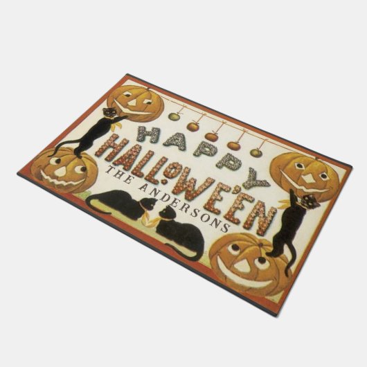 Vintage Retro Pumpkins und Katzenkürbis Fußmatte (Schrägansicht)