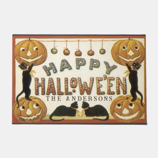 Vintage Retro Pumpkins und Katzenkürbis Fußmatte (Vorderseite)