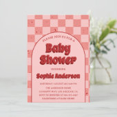 Vintage Retro Red Pattern Baby Shower Einladung (Stehend Vorderseite)