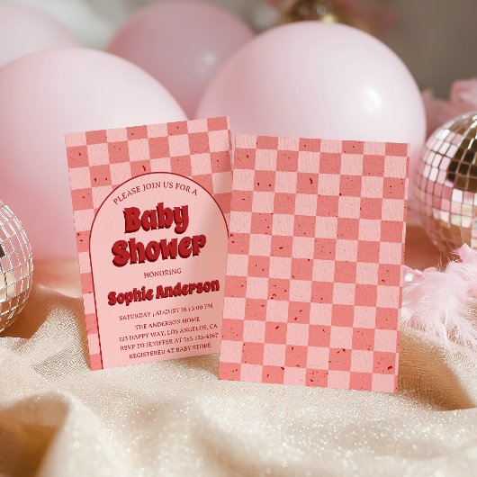 Vintage Retro Red Pattern Baby Shower Einladung