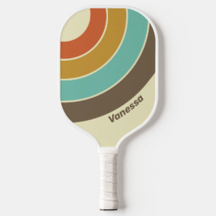 Vintage Retro Regenbogen Kreis Streifen mit Namen Pickleball Schläger