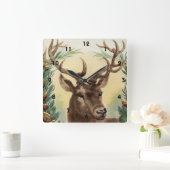 Vintage Retro Reindeer Deer Christmas Quadratische Wanduhr (Zuhause)