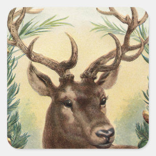 Vintage Retro Rentier Hirsch Weihnachten Quadratischer Aufkleber