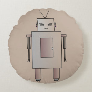 Vintage Retro Roboter Süßes Mädchen Hottie Whimsic Rundes Kissen