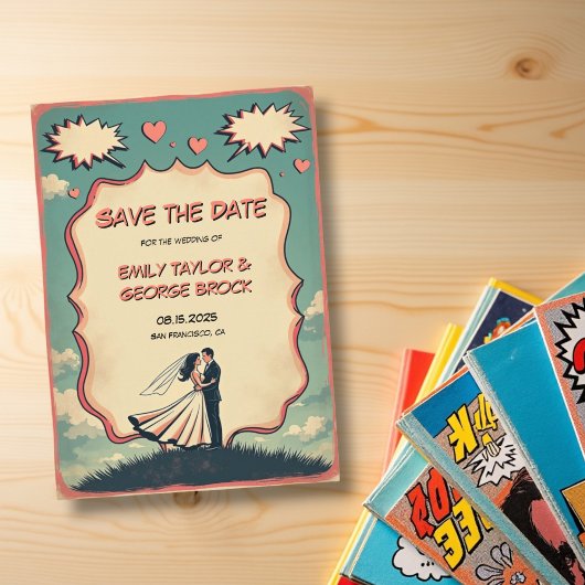 Vintage Retro Romantische Comic Hochzeit Save The Date