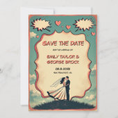 Vintage Retro Romantische Comic Hochzeit Save The Date (Vorderseite)