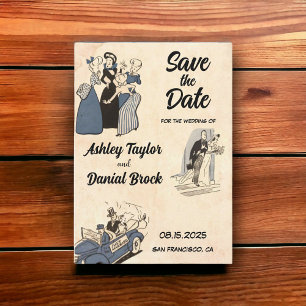 Vintage Retro Romantische Comic-Hochzeit Termin sp Einladung