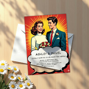 Vintage Retro Romantische Comic-Stil Hochzeit Acryleinladungen