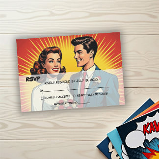 Vintage Retro Romantisches Paar im Comic-Stil Hoch RSVP Karte