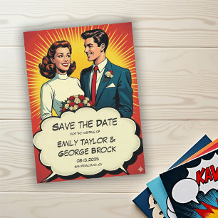 Vintage Retro Romantisches Paar im Comic-Stil Hoch Save The Date