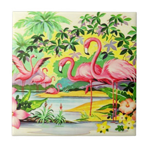 Vintage Retro rosa Flamingo Vögel Flock Tile Fliese