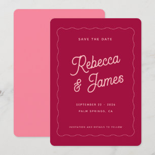 Vintage Retro Rosa Fuchsien-Wellenrahmen-Hochzeit Save The Date