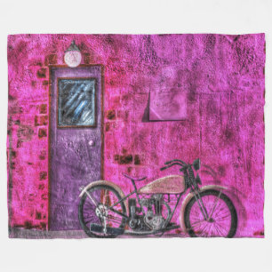 Vintage Retro Rosa Motorrad Gasse Fleecedecke