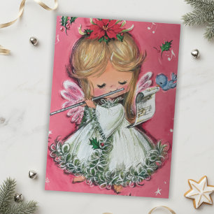 Vintage Retro Rosa Weihnachtsengel Individueller F Feiertagskarte