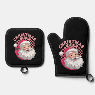 Vintage Retro Rosa Weihnachtsmann Weihnachten Ofenhandschuh & Topflappen-Set