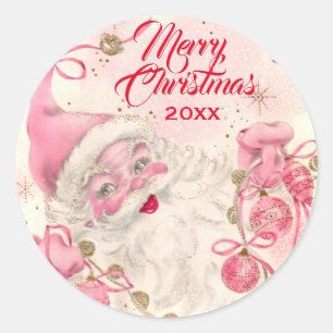 Vintage Retro Rosa Weihnachtsmann Weihnachtsfeiert Runder Aufkleber