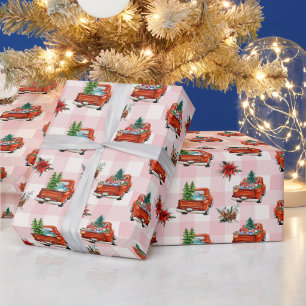 Vintage Retro-Rote LKWs mit Weihnachtsgeschenken P Geschenkpapier
