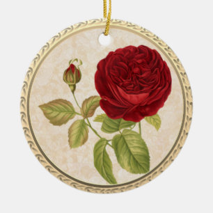 Vintage Retro Rote Rose Weihnachtskeramik-Ornament Keramik Ornament
