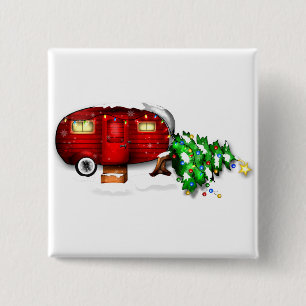 Vintage Retro roter Camper Weihnachtsbutton Button