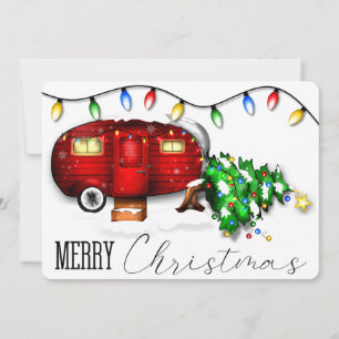 Vintage Retro roter Camper Weihnachtskarte Feiertagskarte