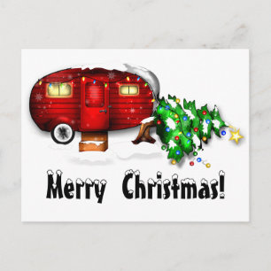 Vintage Retro roter Camper Weihnachtspostkarte Postkarte