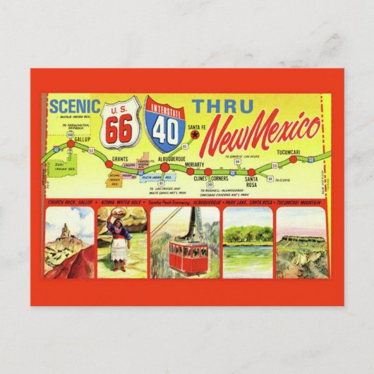 Vintage Retro-Route 66 Landschaftliches New Mexico Postkarte (Vorderseite)