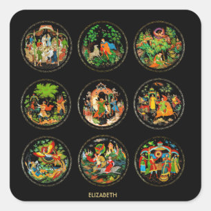 Vintage Retro Russische Märchen Fantasy Farbige Quadratischer Aufkleber