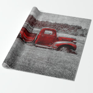 Vintage Retro Rustikal Rot Grau Farm LKW Geschenkpapier