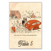 Vintage Retro Rustikale Lustige 50er Comic-Hochzei Tischnummer (Vorderseite)