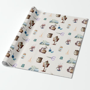 Vintage Retro Rustikale Nähzubehör Geschenkpapier