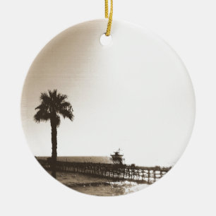 Vintage Retro San Clemente Pier Kalifornien Sepia Keramik Ornament