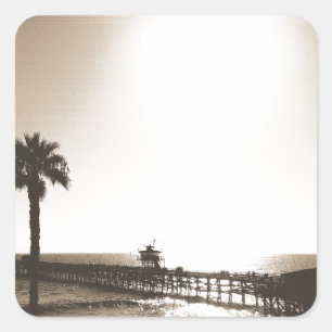 Vintage Retro San Clemente Pier Kalifornien Sepia Quadratischer Aufkleber
