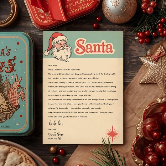 Vintage Retro Santa Letter | Christmas Einladung