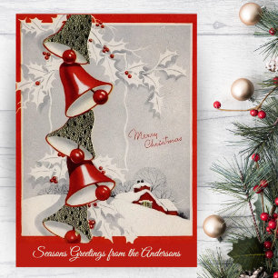Vintage Retro Schnee bedeckt Weihnachtsglocken Ben Feiertagskarte