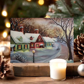 Vintage Retro-Schnee bedeckte Häuser Weihnachten