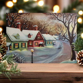 Vintage Retro-Schnee bedeckte Häuser Weihnachten