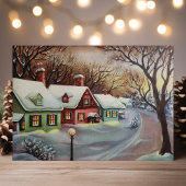 Vintage Retro-Schnee bedeckte Häuser Weihnachten