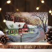 Vintage Retro-Schnee bedeckte Häuser Weihnachten