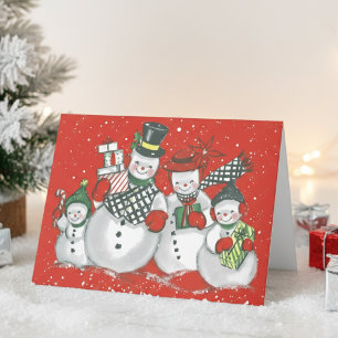 Vintage Retro Schneemann Familie Weihnachten nach