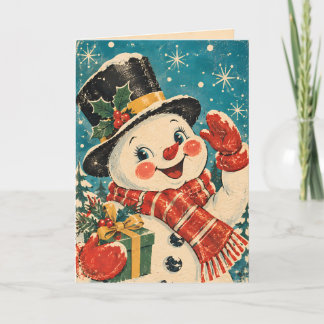 Vintage Retro-Schneemann Weihnachtsfeiertagskarte Karte