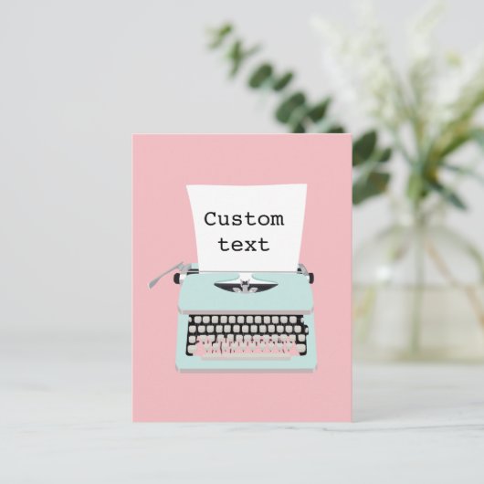 Vintage Retro-Schreibmaschine und Papierdesign Postkarte (Stehend Vorderseite)