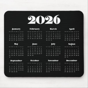 Vintage Retro-Schrift 2026 Schwarzer Kalender Mousepad