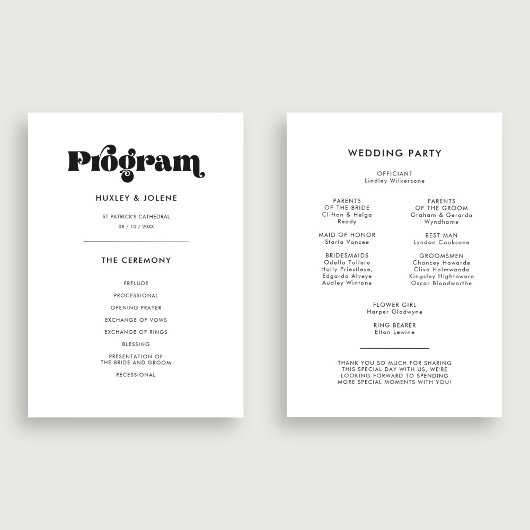 Vintage Retro-Schrift Hochzeit Programm