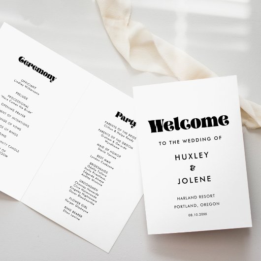 Vintage Retro-Schrift Hochzeits gefaltetes Program Programm