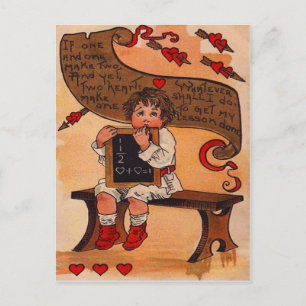 Vintage Retro Schüler Lernen Liebe Valentinskarte Feiertagspostkarte