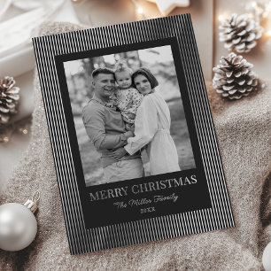 Vintage Retro Schwarz-Weiß gestreifte Weihnachten Folien Feiertagskarte