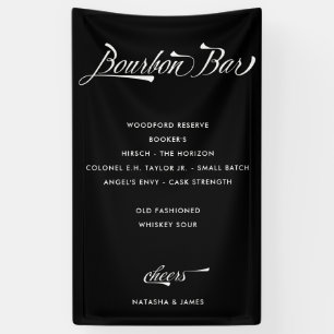 Vintage Retro Schwarzes Bourbon-Bar-Hochzeitsgeträ Banner