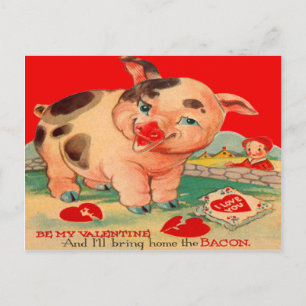 Vintage Retro Schwein Bacon Valentinskarte Feiertagspostkarte