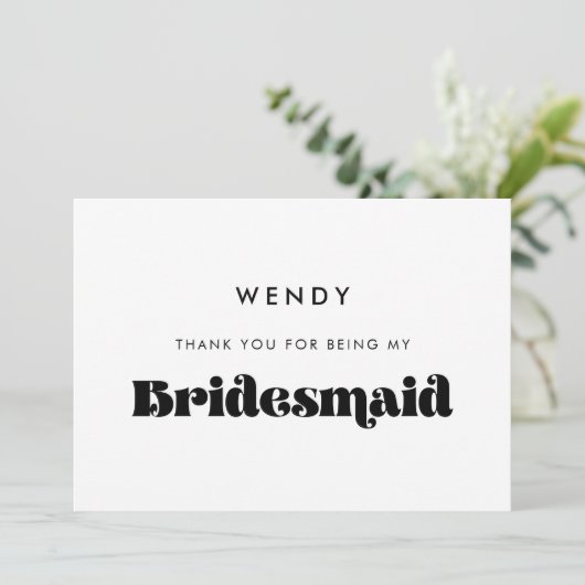 Vintage Retro Script Bridesmaid Danke Karte (Stehend Vorderseite)