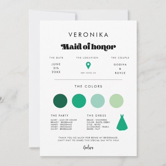 Vintage Retro-Script-Trauzeugin-Informationskarte Einladung (Vorderseite)